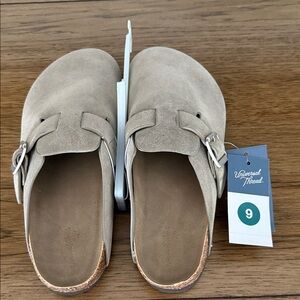 Universal Thread Taupe Suede Slip-On Buckle Clogs